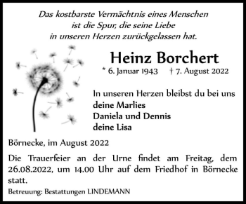 Traueranzeige von Heinz Borchert  von Magdeburger Volksstimme