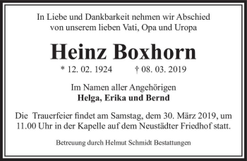 Traueranzeige von Heinz Boxhorn  von Magdeburger Volksstimme