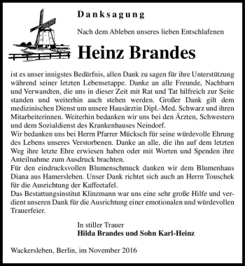 Traueranzeige von Heinz Brandes  von Magdeburger Volksstimme