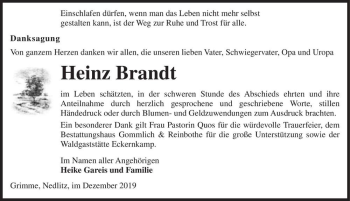 Traueranzeige von Heinz Brandt  von Magdeburger Volksstimme