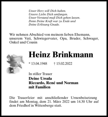 Traueranzeige von Heinz Brinkmann  von Magdeburger Volksstimme