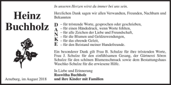 Traueranzeige von Heinz Buchholz  von Magdeburger Volksstimme