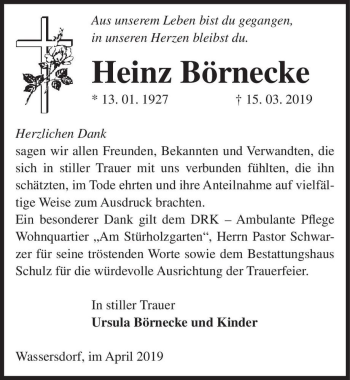 Traueranzeige von Heinz Börnecke  von Magdeburger Volksstimme