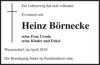 Traueranzeige von Heinz Börnecke  von Magdeburger Volksstimme
