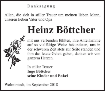 Traueranzeige von Heinz Böttcher  von Magdeburger Volksstimme