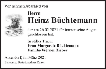 Traueranzeige von Heinz Büchtemann  von Magdeburger Volksstimme