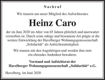 Traueranzeige von Heinz Carlo  von Magdeburger Volksstimme