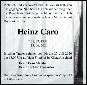 Traueranzeige von Heinz Caro  von Magdeburger Volksstimme