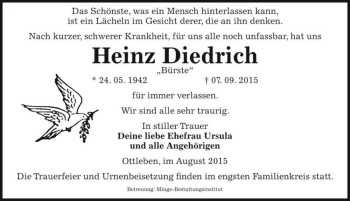 Traueranzeige von Heinz Diedrich 