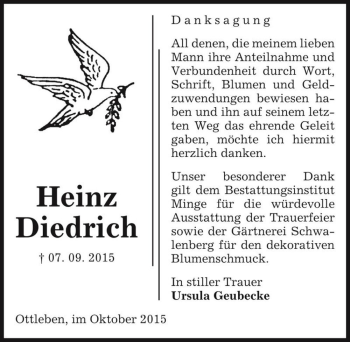 Traueranzeige von Heinz Diedrich  von Magdeburger Volksstimme