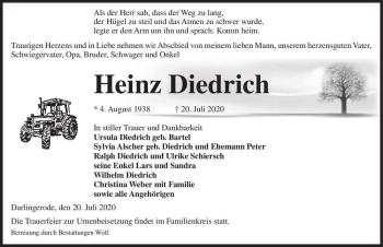 Traueranzeige von Heinz Diedrich  von Magdeburger Volksstimme