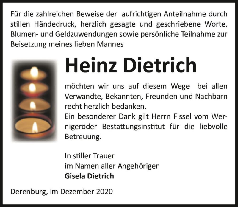  Traueranzeige für Heinz Dietrich  vom 11.12.2020 aus Magdeburger Volksstimme