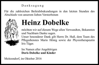 Traueranzeige von Heinz Dobelke  von Magdeburger Volksstimme
