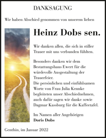 Traueranzeige von Heinz Dobs sen.  von Magdeburger Volksstimme