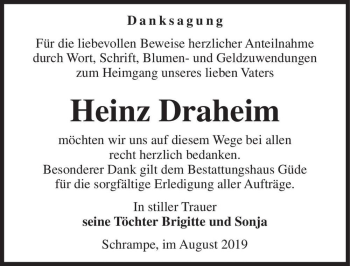 Traueranzeige von Heinz Draheim  von Magdeburger Volksstimme