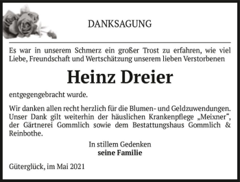 Traueranzeige von Heinz Dreier  von Magdeburger Volksstimme