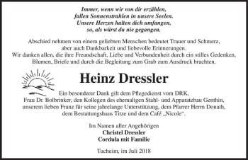 Traueranzeige von Heinz Dressler  von Magdeburger Volksstimme