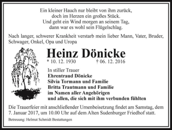 Traueranzeige von Heinz Dönicke  von Magdeburger Volksstimme