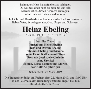 Traueranzeige von Heinz Ebeling  von Magdeburger Volksstimme