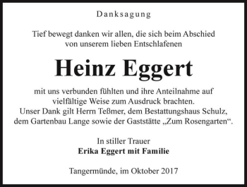 Traueranzeige von Heinz Eggert  von Magdeburger Volksstimme