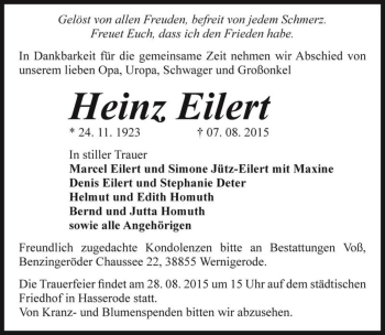Traueranzeige von Heinz Eilert  von Magdeburger Volksstimme