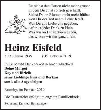 Traueranzeige von Heinz Eisfeld  von Magdeburger Volksstimme