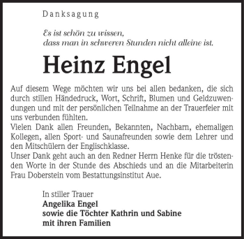 Traueranzeige von Heinz Engel  von Magdeburger Volksstimme