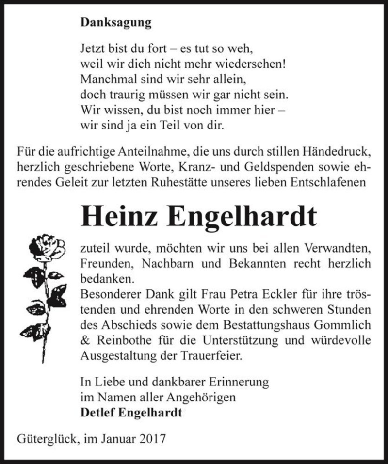  Traueranzeige für Heinz Engelhardt  vom 04.02.2017 aus Magdeburger Volksstimme