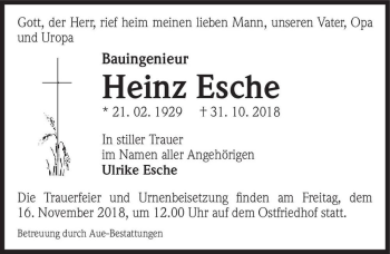 Traueranzeige von Heinz Esche  von Magdeburger Volksstimme