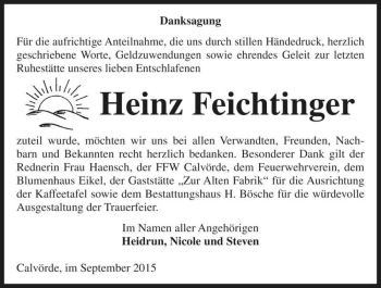 Traueranzeige von Heinz Feichtinger  von Magdeburger Volksstimme