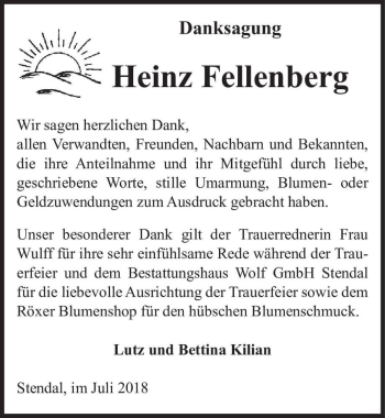 Traueranzeige von Heinz Fellenberg  von Magdeburger Volksstimme