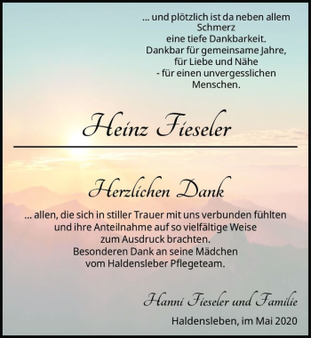 Traueranzeige von Heinz Fieseler  von Magdeburger Volksstimme