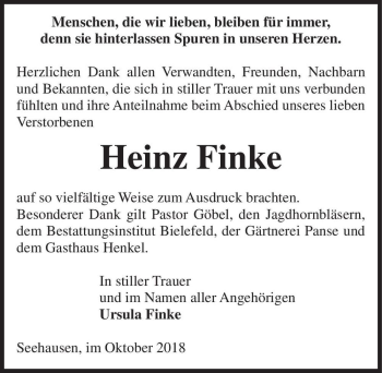 Traueranzeige von Heinz Finke  von Magdeburger Volksstimme