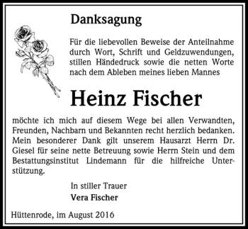 Traueranzeige von Heinz Fischer  von Magdeburger Volksstimme