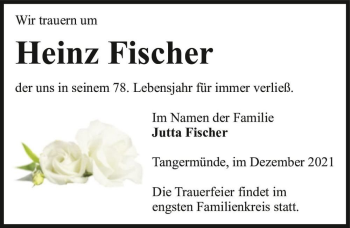 Traueranzeige von Heinz Fischer  von Magdeburger Volksstimme