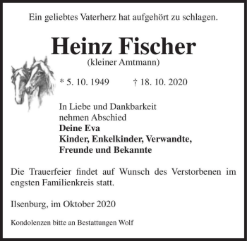 Traueranzeige von Heinz Fischer  von Magdeburger Volksstimme