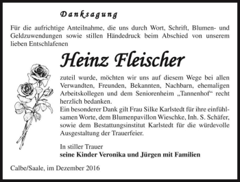 Traueranzeige von Heinz Fleischer  von Magdeburger Volksstimme