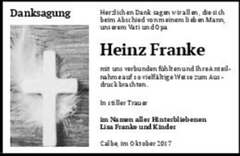 Traueranzeige von Heinz Franke  von Magdeburger Volksstimme
