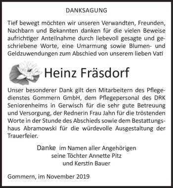 Traueranzeige von Heinz Fräsdorf  von Magdeburger Volksstimme