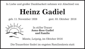 Traueranzeige von Heinz Gadiel  von Magdeburger Volksstimme