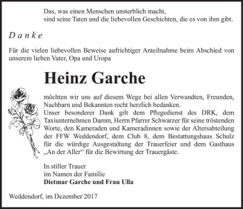 Traueranzeige von Heinz Garche  von Magdeburger Volksstimme