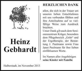 Traueranzeige von Heinz Gebhardt  von Magdeburger Volksstimme
