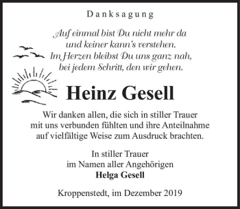 Traueranzeige von Heinz Gesell  von Magdeburger Volksstimme