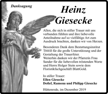 Traueranzeige von Heinz Giesecke  von Magdeburger Volksstimme