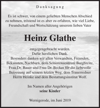 Traueranzeige von Heinz Glathe  von Magdeburger Volksstimme