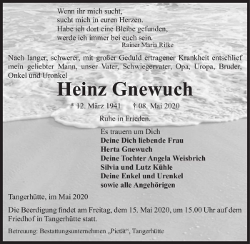 Traueranzeige von Heinz Gnewuch  von Magdeburger Volksstimme