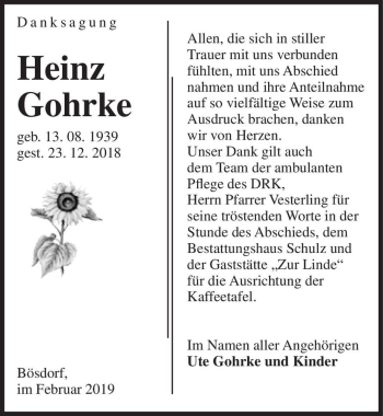 Traueranzeige von Heinz Gohrke  von Magdeburger Volksstimme