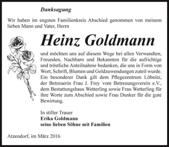 Traueranzeige von Heinz Goldmann  von Magdeburger Volksstimme