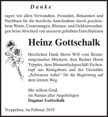 Traueranzeige von Heinz Gottschalk  von Magdeburger Volksstimme