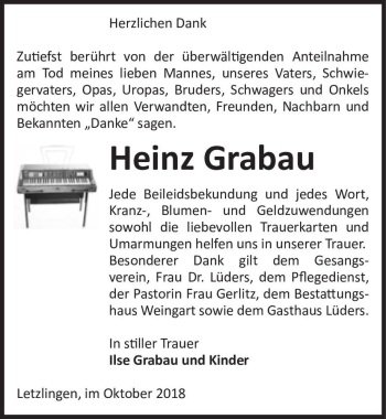 Traueranzeige von Heinz Grabau  von Magdeburger Volksstimme